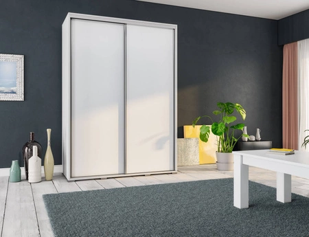 Posuvná šatní skříň Penelope 155 cm bílá moderní designová šatní skříň hliníková vodítka dveří a pojezdový systém