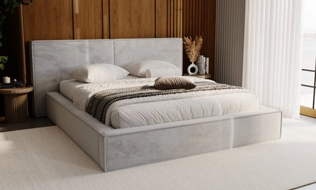 Čalouněná postel Palise 140x200 šedá jasan Stylová postel s úložným prostorem na lůžkoviny Pohodlný podhlavník zaujme svým elegantním designem
