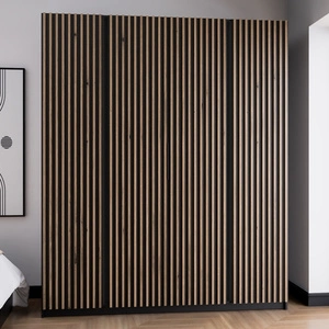 Šatní skříň Kastano XV 200 cm černá / dub evokuje moderní design dveře zdobené černými lamelami ideální skříň do ložnice