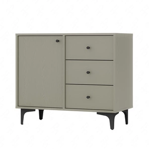 Zásuvková komoda Kioto I 84 cm eukalyptus moderní design decentní černé úchyty kovová základna ideální komoda do obývacího pokoje