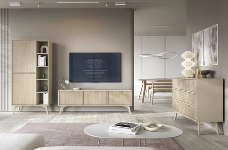 Komoda Wald 106 cm béžová / béžová rybí kost vkusný dekor rybí kosti na čelech prostorná komoda ve skandinávském stylu