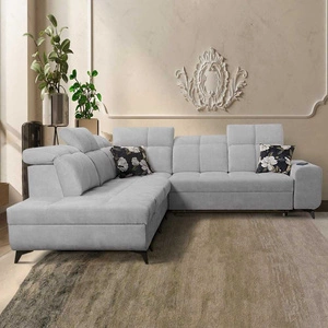 Rohová sedací souprava s funkcí spaní Buffalo IX šedý jasan levá stylová rohová sedací souprava do pokoje z velurové tkaniny dekorativní polštáře