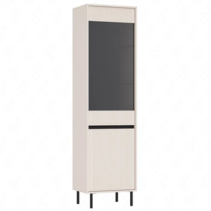 Osaka 56 cm béžová/černá vitrína elegantní vitrína do obývacího pokoje s minimalistickým designem vkusné rýhované čelo tvrzené sklo