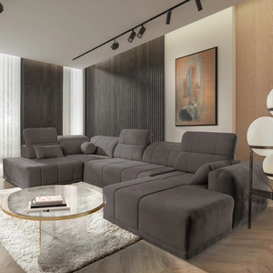 Rohová sedací souprava s funkcí spaní Cetara VI šedohnědá pravá pohodlná a stylová rohová sedací souprava s posuvnými opěradly