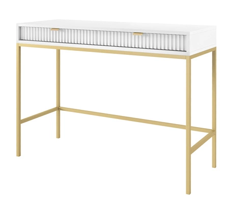 Lovro bílá konzola se zásuvkami stylový a funkční kus nábytku do předsíně, obývacího pokoje nebo kanceláře kovový rám ve zlaté barvě