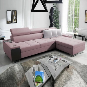 Rohová rozkládací pohovka Dafni levandulová růžová pravá strana pletená pohodlí a funkčnost při každodenním odpočinku