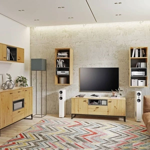 Sada nábytku Olier dub řemeslný moderní designová sada nábytku na kovových rámech nástěnná skříňka do obývacího pokoje v industriálním stylu
