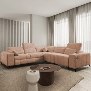 Rohová sedačka s funkcí spaní Penejos III losos pravý mimořádně pohodlná a praktická rohová sedačka do obývacího pokoje dvě nádoby na lůžkoviny