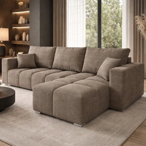 Rohová sedací souprava s funkcí spaní Linco tmavě béžová univerzální moderní rohová sedací souprava do obývacího pokoje strukturovaná látka se zajímavým povrchem