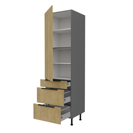 Corsico 60 DKS-215 3S 1F kuchyňská skříňka se zásuvkami odolná proti vlhkosti a poškození kovovými úchytkami na hranách