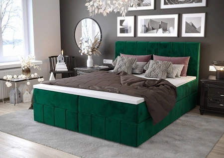 Kontinentální postel Casey 180x200 lahvově zelená v moderním skandinávském stylu s výrazným čelem