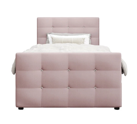 Kontinentální postel Kansas 120x200 pudrově růžová v moderním skandinávském stylu s čalouněným čelem a podnožkou