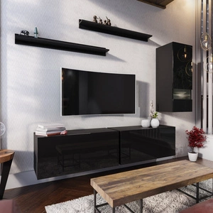 Nástěnná skříňka Merida v černém lesku, ideální pro milovníky moderního designu, vhodná k zavěšení na zeď