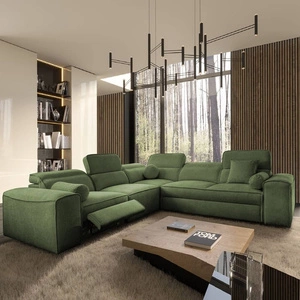 Rohová sedačka s funkcí spaní Viano III Lux zelená levá moderní rohová sedačka do obývacího pokoje s výsuvnou podnožkou kontejner na ložní prádlo