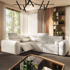 Rohová sedací souprava s funkcí spaní Cantare II Lux slonovinová kost levá komfortní rohová sedací souprava se zvedací podnožkou měkká látka