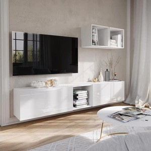 Nástěnná skříňka Glifa bílá / bílý lesk Stylová a ergonomická nástěnná skříňka pro jakýkoli interiér se systémem otevírání dveří push to open