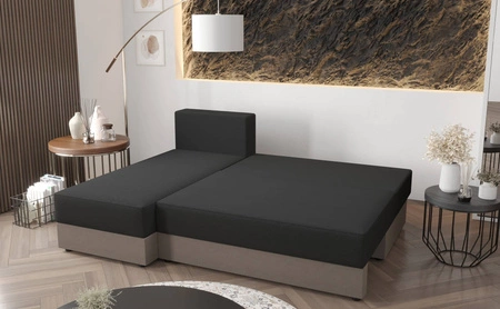 Rohová sedací souprava s funkcí spaní Fogu levá rohová sedací souprava v barvě slonové kosti s jednoduchým designem potažená nádobou na lůžkoviny z manšestrové tkaniny