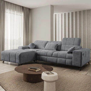 Rohová sedačka s funkcí spaní Penejos šedá levá elegantní rohová sedačka s úložným prostorem na lůžkoviny pohodlné nastavitelné opěrky hlavy