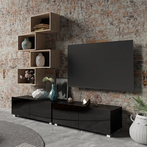 Apulia XXX nástěnná skříňka lesklá černá / dub artisan Výjimečně stylová nástěnná skříňka s jednoduchými nábytkovými díly, která se hodí do každého interiéru