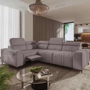 Rohová sedací souprava s funkcí spaní Castel II Lux šedohnědá levá pohodlná rohová sedací souprava do obývacího pokoje s pohodlným výsuvným podnožníkem