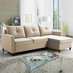 Rohová sedací souprava s funkcí spaní Terni krémová pravý roh praktická a funkční, vybavená prostornými nádobami na lůžkoviny