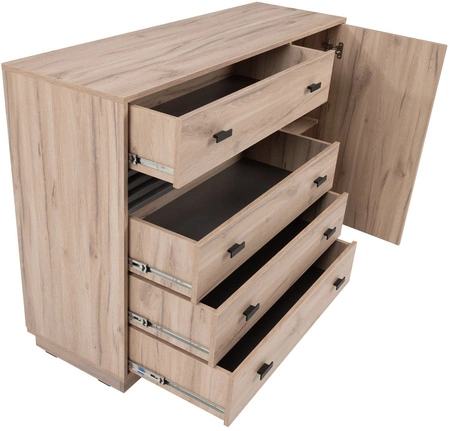 Komoda se zásuvkami Estan 135 cm dub estan světlý / antracit moderní designový nábytek kvalitní zpracování hrany komody zakončené speciální dýhou