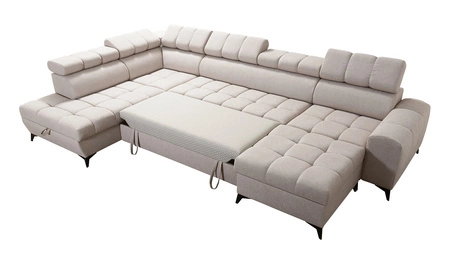 Rohová sedací souprava s funkcí spaní Bolmso VI šedá pravá pohodlná rohová sedací souprava s nastavitelnými opěrkami hlavy dekorativní prošívání na sedáku