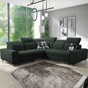 Rohová sedací souprava s funkcí spaní Buffalo III zelená levá pohodlná rohová sedací souprava s estetickou povrchovou úpravou s kontejnery na lůžkoviny