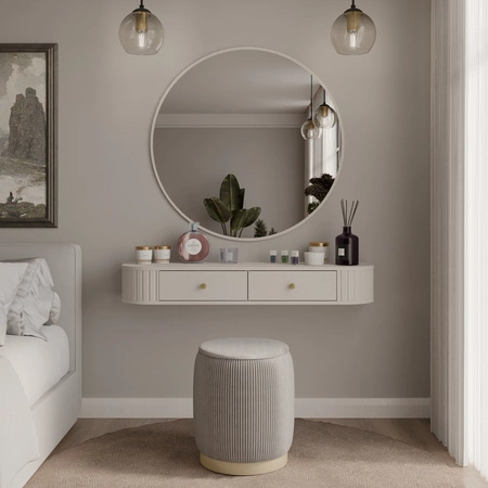 Závěsné zrcadlo Ovalio 100 cm béžové funkční kulaté zrcadlo ideální doplněk toaletního stolku předsíně a ložnice