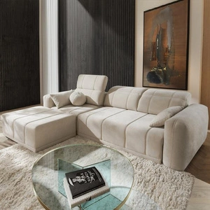 Rohová sedací souprava s funkcí spaní Cetara béžová levá strana stylový design pohodlné posuvné opěradlo nastavitelné opěrky hlavy