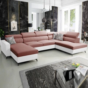 Rohová sedací souprava s funkcí spaní Savona VI Indian pink / white levá pohodlná rohová sedací souprava do obývacího pokoje dva kontejnery na lůžkoviny