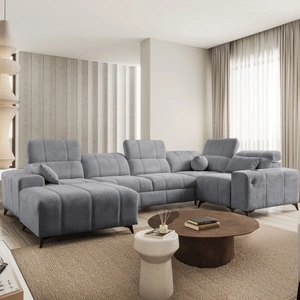 Penejos IV rohová pohovka s funkcí spaní šedá levostranná stylová rohová pohovka se dvěma lůžkovinami odolná látka