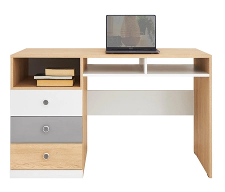 Nástěnná skříňka Pixel v barvě dub biscuit / bílá / šedá ideální do dětského nebo mládežnického pokoje v módním stylu