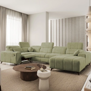 Penejos IV Lux olivová pravá rohová rozkládací pohovka s funkcí spaní stylová rozkládací pohovka s pohodlnou výsuvnou opěrkou nohou