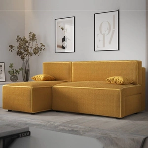 Rohová sedací souprava s funkcí spaní Brandon honey left trojrozměrná tkanina s výraznými pruhy nádoba na lůžkoviny