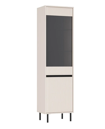 Osaka 56 cm béžová/černá vitrína elegantní vitrína do obývacího pokoje s minimalistickým designem vkusné rýhované čelo tvrzené sklo
