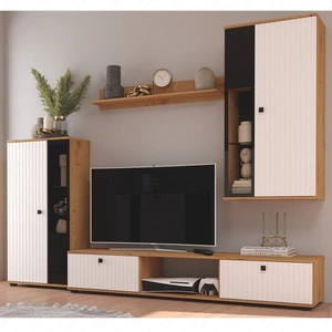 Nástěnná skříňka Senja řemeslný dub / bílá moderní design dekorativní drážkovaná čela s kovovými úchyty