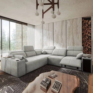 Rohová sedací souprava s funkcí spaní Tesalia III Lux šedý jasan pravá rohová sedací souprava s výsuvnou podnožkou Posuvná funkce opěradla