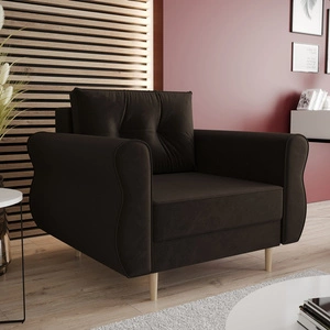 Křeslo Wilkins hnědé elegantní křeslo do obývacího pokoje s prostorným a měkkým sedákem dřevěné nohy dodávají optickou lehkost