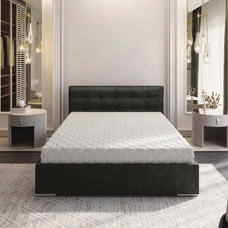 Čalouněná postel Montigo 180x200 šedá s kontejnerem v moderním skandinávském stylu s prošívaným čelem