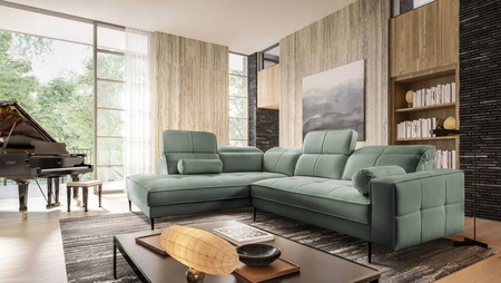 Rohová sedací souprava Samos mincovna levá moderní design jednoduchý a stylový korpus, který se hodí do každého interiéru nastavitelné opěrky hlavy