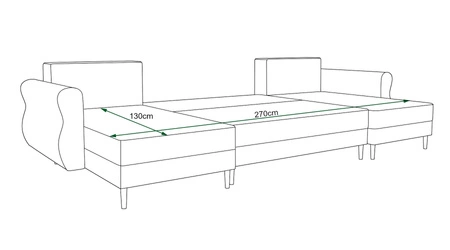 Rohová sedací souprava s funkcí spaní Wilkins U bottle zelená pohodlná rohová sedací souprava z měkké tkaniny s moderním designem, která se hodí do každého interiéru