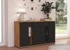 Zásuvková komoda Senja 140 cm řemeslně zpracovaný dub / černá elegantní design dekorativní drážkované čelo s kovovou rukojetí