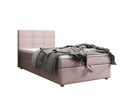 Kontinentální postel Fresno 90x200 pudrově růžová v moderním skandinávském stylu s čalouněným čelem postele s úložným boxem