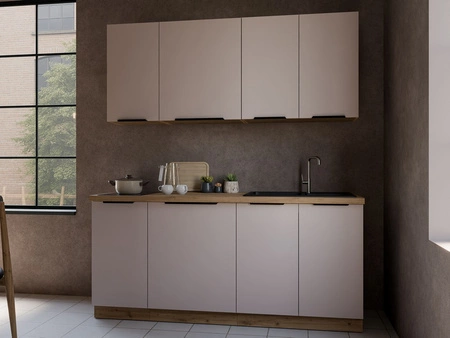 Sada kuchyňského nábytku Soela 180 cm elegantní kuchyňské skříňky v jemných a přírodních barvách úchyty s kovovými hranami