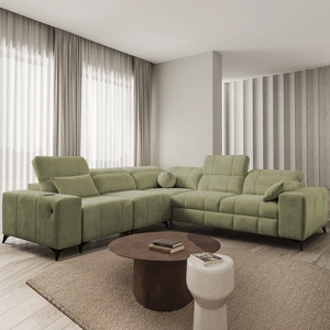 Rohová sedačka s funkcí spaní Penejos III olivová levá mimořádně pohodlná a praktická rohová sedačka do obývacího pokoje dva kontejnery na lůžkoviny