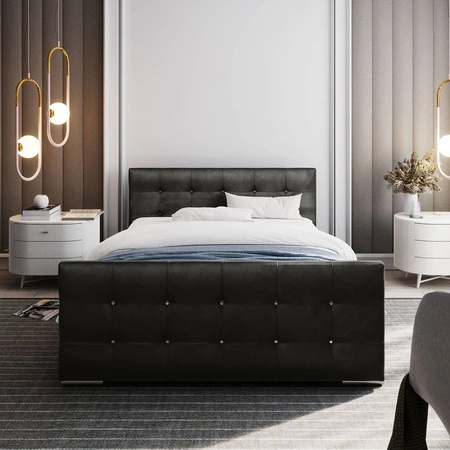 Čalouněná postel Alford 180x200 šedá s kontejnerem v moderním skandinávském stylu s prošívaným podhlavníkem a podnožkou s krystaly