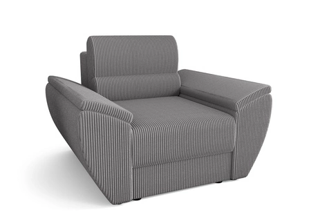 Křeslo Fogu šedý jasan moderní design pohodlné křeslo do obývacího pokoje manšestrová látka s výraznými pruhy široké područky