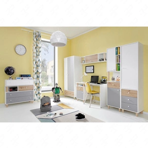 Nábytková sestava Beja bílá / dub artisan / šedá ideální do pokoje pro mládež Nástěnná skříňka s psacím stolem