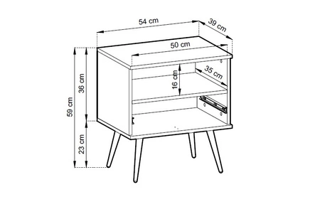 Luxusní noční stolek se zásuvkou černý elegantní design skříňka doplněná zlatou lištou skříňka stojí na vysokých kovových nohách